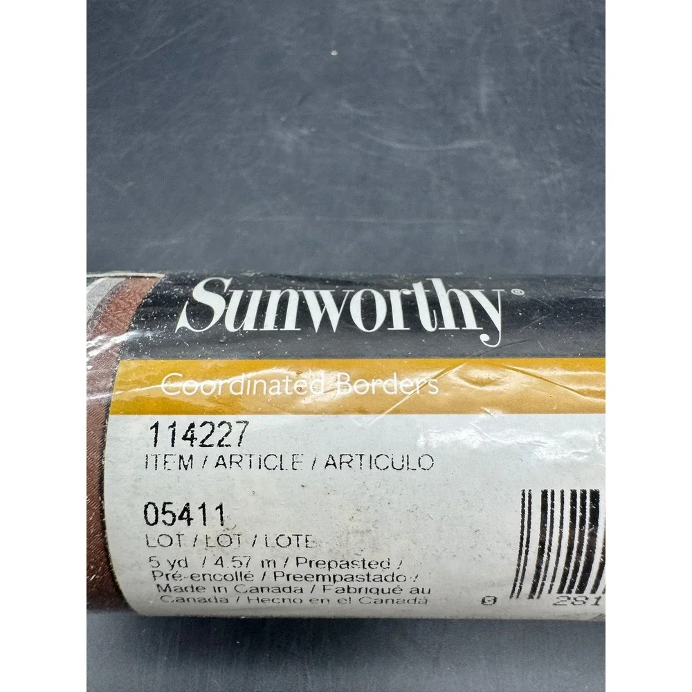 Vintage NOS Sunworthy Country Brown Wallpaper Border 5 Yards Prepasted 114227